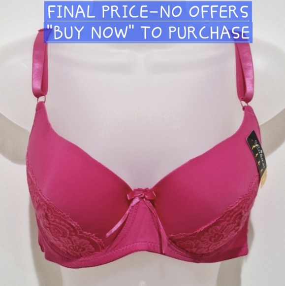 ⤵️💚💜NWT Lukasi fuchsia pink underwire bra lightly padded *lace & ribbon *38DD - Picture 1 of 8